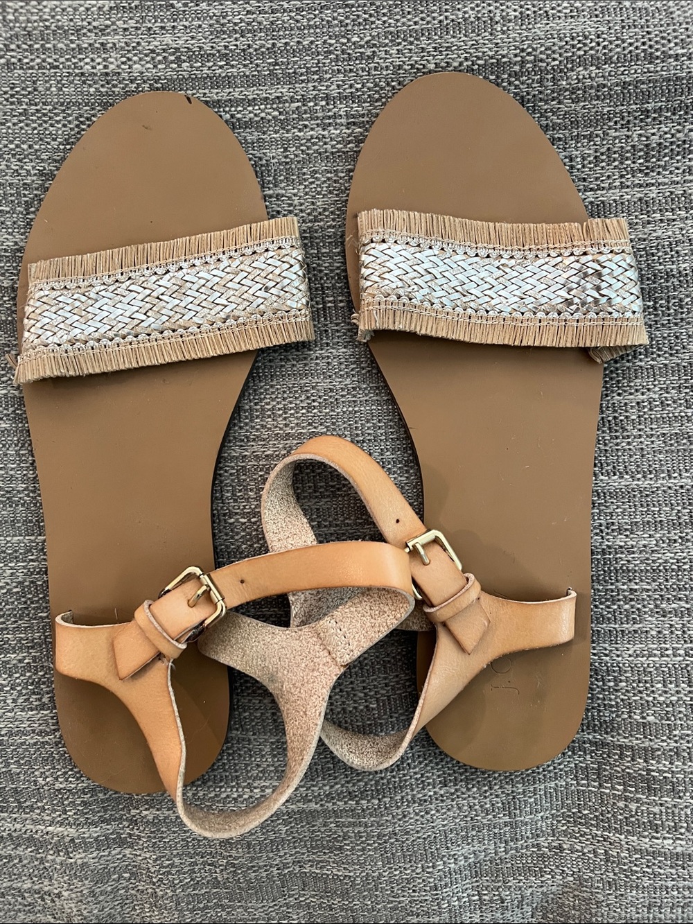 J. Crew Tan Woven Front Strap Ankle Buckle Sandals